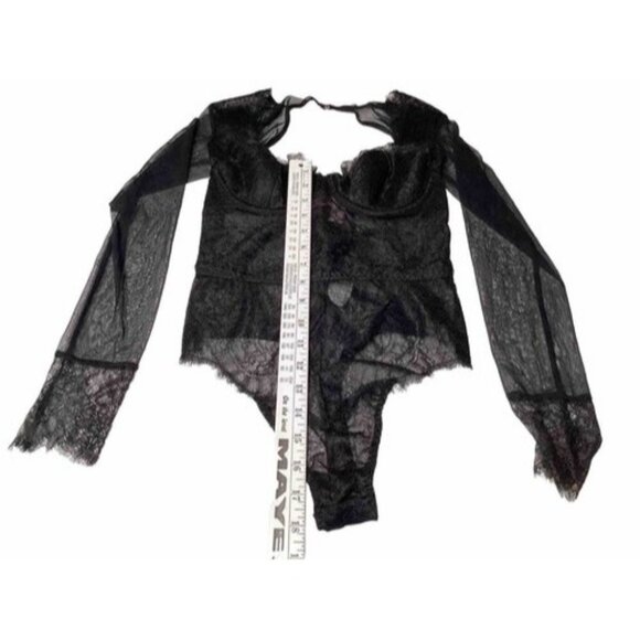 Victoria Secret Black Lingerie One Piece Long Sleeve Body Suit Lace 34b / 170 - Picture 6 of 9